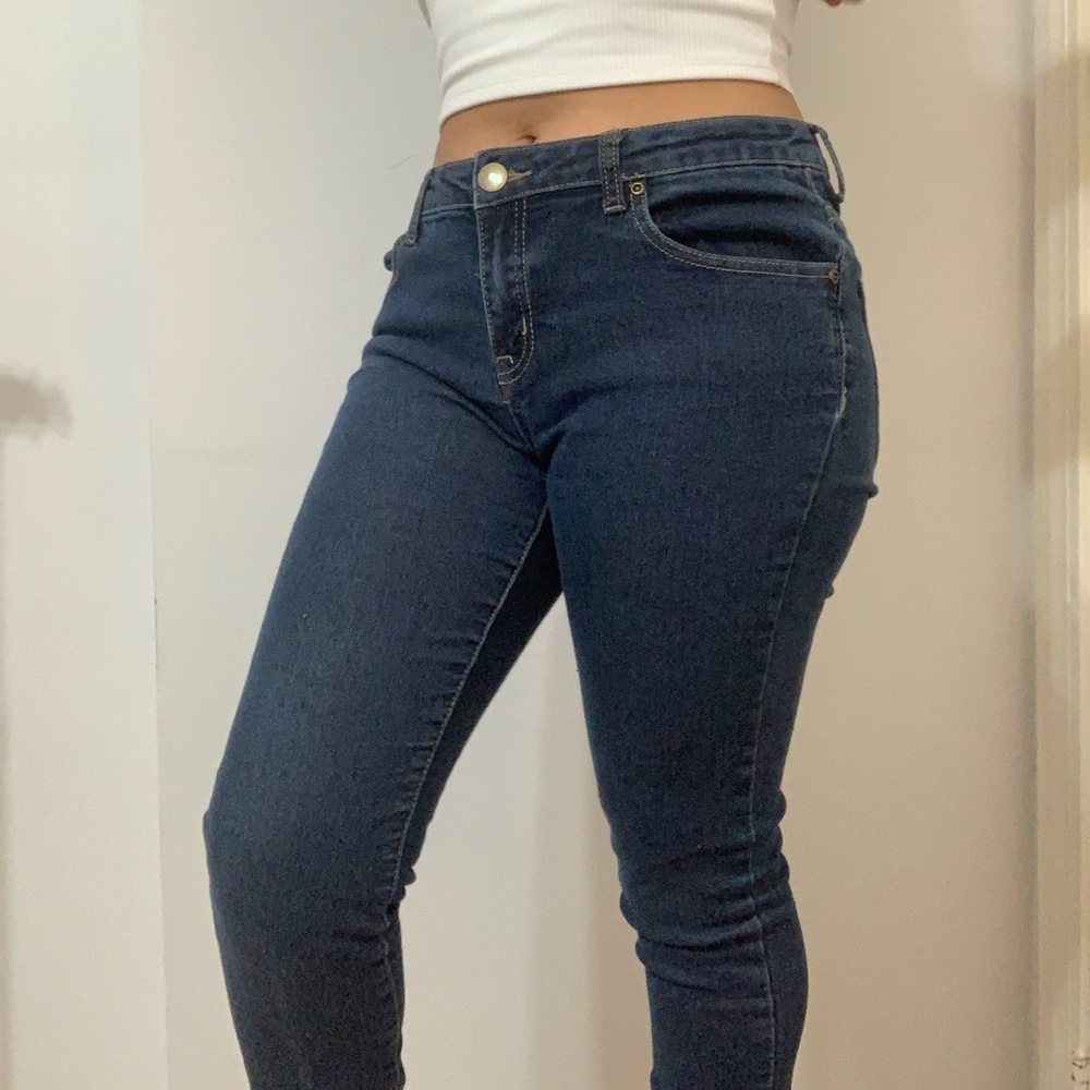 Forever 21 Mid-Rise Blue Skinny Jeans Size: 27